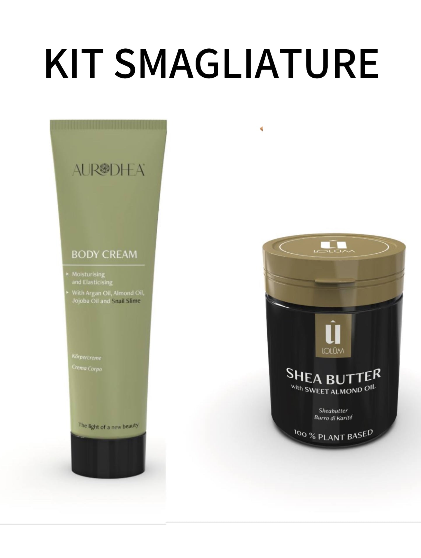 KIT SMAGLIATURE crema corpo  alla bava di lumaca 150 ML + Burro di karité 150 Ml